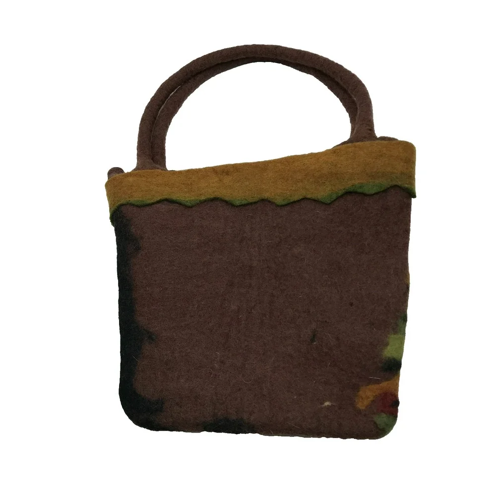 Rising Tide 100% Wool Patterned Shoulder Bag Purse Boho Hippie Brown Two Strap